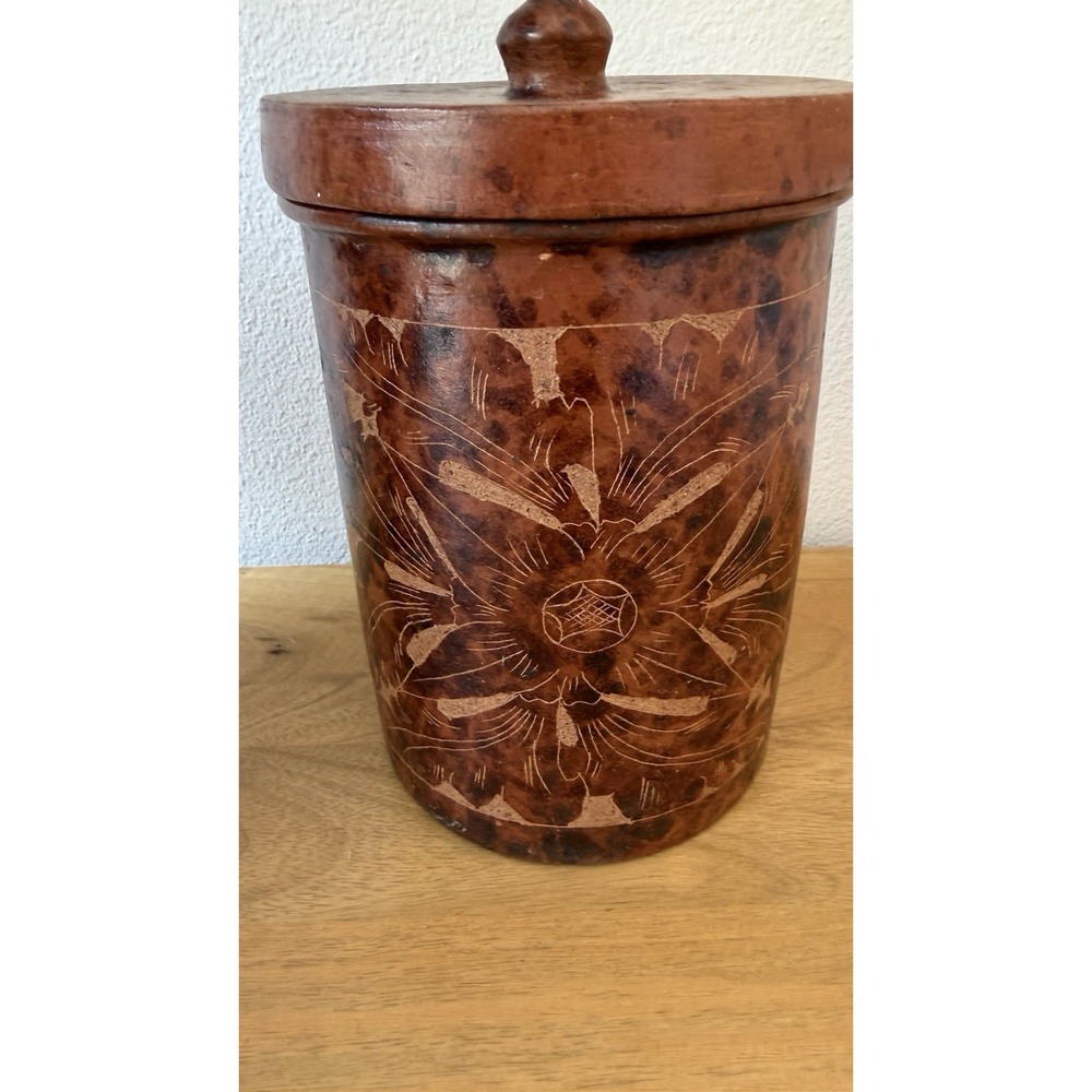Pier 1 Handmade Sasak Carved Ceramic Canister Lid Rustic Brown Indonesia 8in
